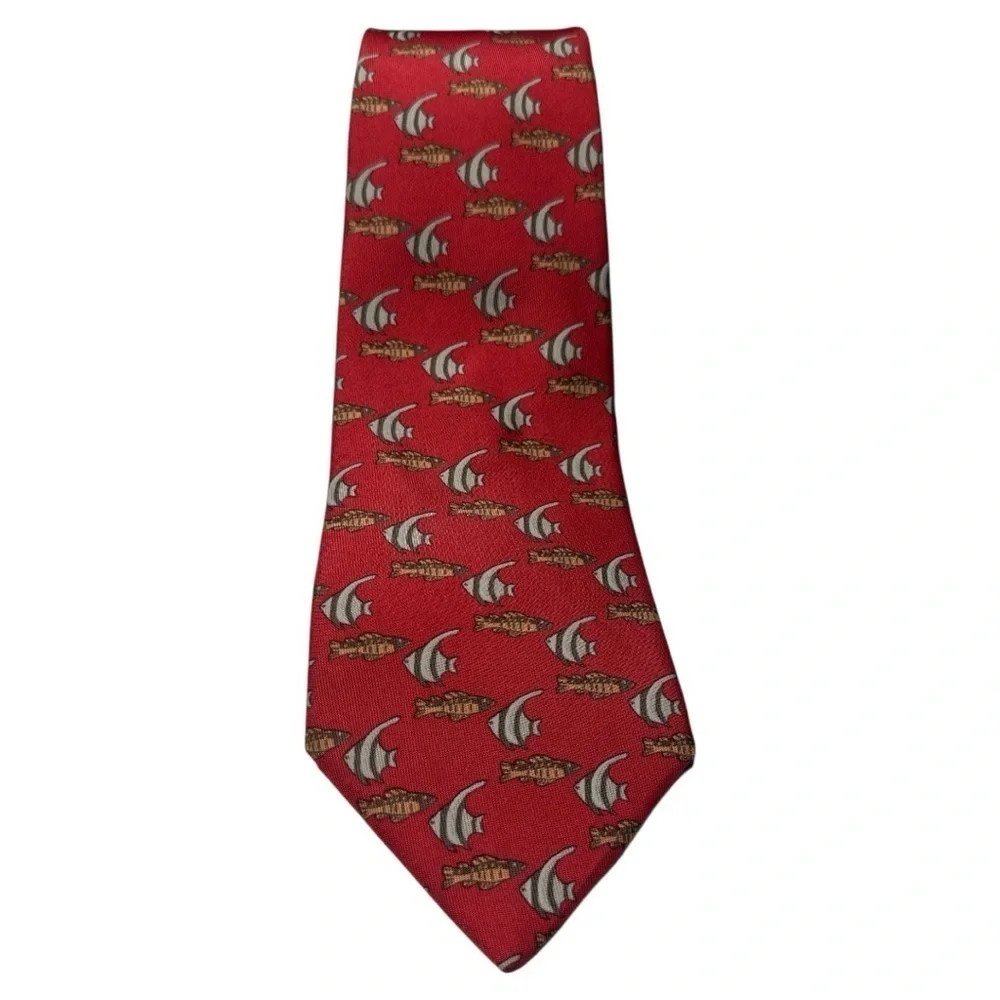 Hermès Red Tropical Fish Print Silk Tie 7336 EA